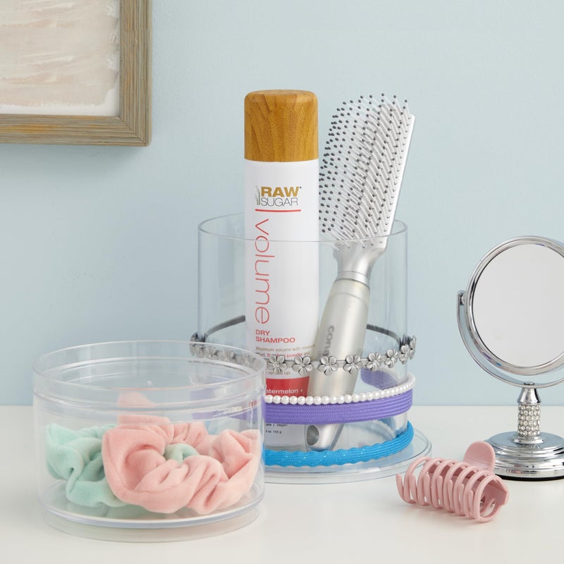 STORi Bella Stackable Clear Plastic Hair Accessory Organizer Set | Round Headband and Hairbrush Holder Stacks on The Storage Containers with Tray Lid | Made in USA - Image 2